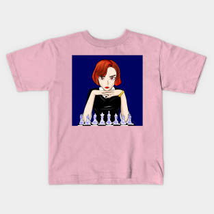 queens gambit in chess thinking, beth harmon art Kids T-Shirt